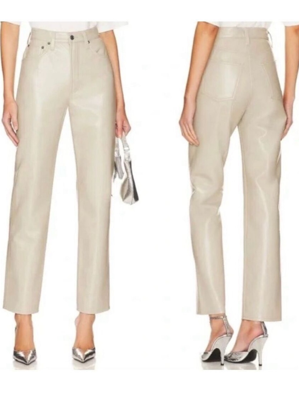 AGOLDE recycled leather cream pinch pants Sz 27